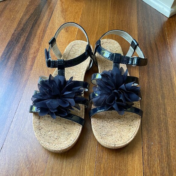 Lands' End Sz 5 Navy Blue Arabella Flower Sandals - Picture 2 of 8